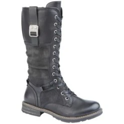 Cipriata Womens Gabriela Tall Military Combat Boots - Black