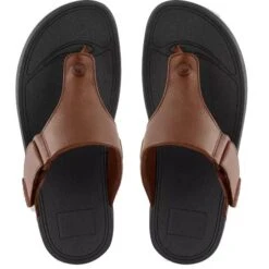 FitFlop Mens Trakk II Leather Toe Post Sandals - Dark Tan (277) -Fashion Shoe Store FitFlop TrakkII DarkTan 3 5