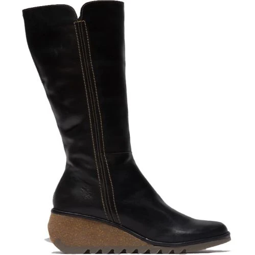 Fly London Womens Nary Knee High Wedge Boots - Black 3 Fly London Womens Nary Knee High Wedge Boots - Black