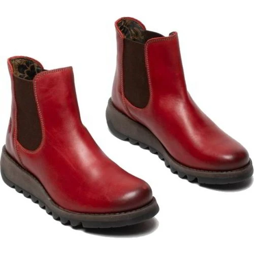 Fly London Salv Womens Leather Wedge Chelsea Ankle Boots - Red 4 Fly London Salv Womens Leather Wedge Chelsea Ankle Boots - Red - Image 2
