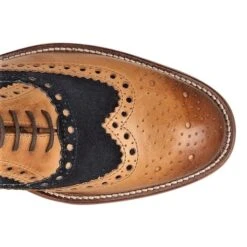 London Brogues Mens Gatsby WIDE Shoes - Tan Navy -Fashion Shoe Store GatsbyWide TanNavyLeather4586601