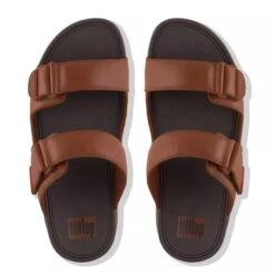 FitFlop Mens Gogh Moc Adjustable Slide Sandals - Dark Tan -Fashion Shoe Store GoghMocSlideLth DarkTan 2559788