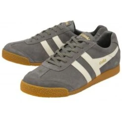 Gola Mens Harrier Classics Suede Trainers Shoes - Ash Ecru -Fashion Shoe Store Gola HarrierSuede AshEcru 3 7