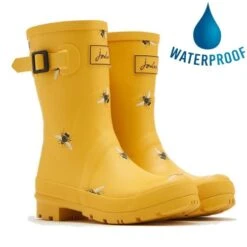 Joules Womens Molly Welly Short Wellington Boots - Gold Botanical Bees