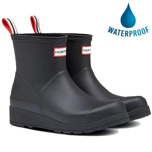 Hunter Womens Original Play Short Wedge Platform Wellies Rain Boots - Black 3 Hunter Womens Original Play Short Wedge Platform Wellies Rain Boots - Black