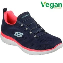 Skechers Womens Summits Perfect Views Slip On Trainers - Navy Neon Pink