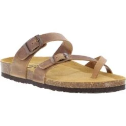 Plakton Womens Savannah Strappy Toe Post Sandals - Tan Brown