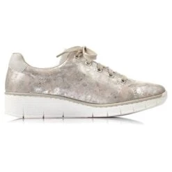 Rieker Womens 53715 Wedge Shoes - Moon Dollaro Rose Metallic Cement -Fashion Shoe Store Rieker 53715 90 Silver 2 6