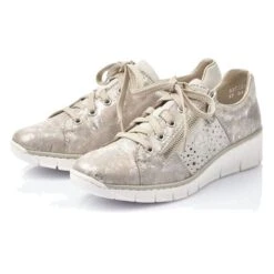 Rieker Womens 53715 Wedge Shoes - Moon Dollaro Rose Metallic Cement -Fashion Shoe Store Rieker 53715 90 Silver 7 6