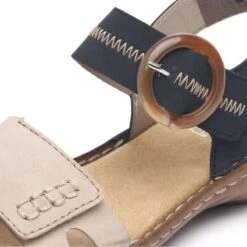 Rieker Womens Adjustable Comfort Sandals - Navy Biege -Fashion Shoe Store Rieker 608Z3 62 Beige 1 6