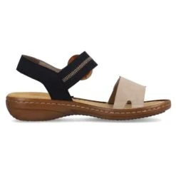 Rieker Womens Adjustable Comfort Sandals - Navy Biege -Fashion Shoe Store Rieker 608Z3 62 Beige 6 6