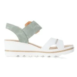 Rieker Womens Adjustable Wedge Sandals - White Green -Fashion Shoe Store Rieker 67476 81 WhiteGreen 2 6