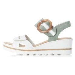 Rieker Womens Adjustable Wedge Sandals - White Green -Fashion Shoe Store Rieker 67476 81 WhiteGreen 4 6