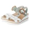 Rieker Womens Adjustable Wedge Sandals - White Green -Fashion Shoe Store Rieker 67476 81 WhiteGreen 5 6