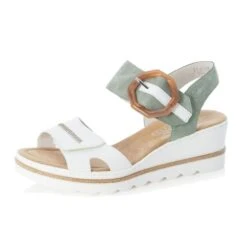 Rieker Womens Adjustable Wedge Sandals - White Green -Fashion Shoe Store Rieker 67476 81 WhiteGreen 6 6