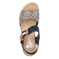 Rieker Womens Adjustable Wedge Sandals - Black Animal Print -Fashion Shoe Store Rieker 68176 00 LeopardBlack 4 6