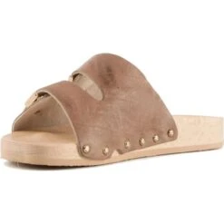 Scholl Womens Pescura 2 Strap Wooden Slide Sandal - Taupe -Fashion Shoe Store Scholl Pescura2Straps Taupe 3 11