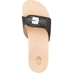 Scholl Womens Pescura Flat Wooden Slide Sandal - Black -Fashion Shoe Store Scholl PescuraFlat Black 3 5