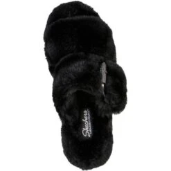 Skechers Womens Cozy Wedge Vegan Faux Fur Slide Slippers - Black Black -Fashion Shoe Store Skechers CozyWedge Black 2 5