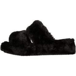 Skechers Womens Cozy Wedge Vegan Faux Fur Slide Slippers - Black Black -Fashion Shoe Store Skechers CozyWedge Black 4 5