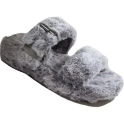 Skechers Womens Cozy Wedge Vegan Faux Fur Slide Slippers - Grey -Fashion Shoe Store Skechers CozyWedge Gray 4 5