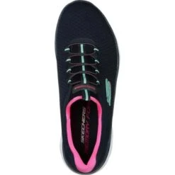 Skechers Womens Summits Quick Getaway Slip On WIDE Trainers - Navy Hot Pink -Fashion Shoe Store Skechers Summits NyPink 2 9