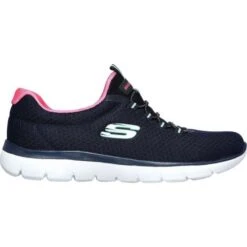 Skechers Womens Summits Quick Getaway Slip On WIDE Trainers - Navy Hot Pink -Fashion Shoe Store Skechers Summits NyPink 5 9