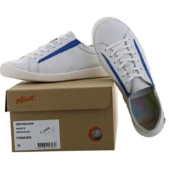 Softinos By Fly London Womens Iddy Trainers - White Blue Elastic -Fashion Shoe Store Softinos Iddy WhiteBlue PAIR 6