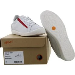 Softinos By Fly London Womens Iddy Trainers - White Red Elastic -Fashion Shoe Store Softinos Iddy WhiteRed SOLE 6