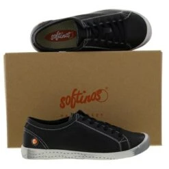 Softinos By Fly London Womens Isla Leather Trainers - Black Smooth -Fashion Shoe Store Softinos Isla SmoothBlack20 PAIR 11