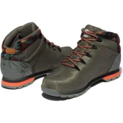 Timberland Mens Euro Sprint Fabric Mid Waterproof Ankle Boots - Dark Green Camo - A2K7Q -Fashion Shoe Store Timberland A2K7Q DarkGreenMesh 5 11