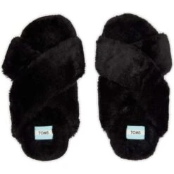 Toms Womens Susie Vegan Cross Over Slippers - Black Faux Fur 10 Toms Womens Susie Vegan Cross Over Slippers - Black Faux Fur -Fashion Shoe Store Toms SusieSlipper Black 5 5