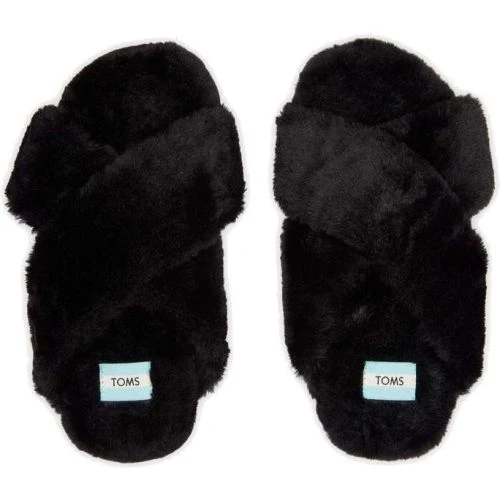 Toms Womens Susie Vegan Cross Over Slippers - Black Faux Fur 5 Toms Womens Susie Vegan Cross Over Slippers - Black Faux Fur - Image 3
