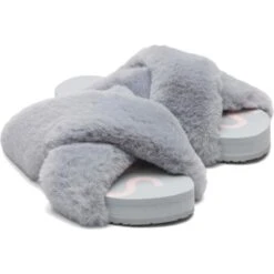 Toms Womens Susie Cross Over Vegan Slippers - Mid Grey Faux Fur -Fashion Shoe Store Toms SusieSlipper MidGrey 3 11