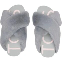 Toms Womens Susie Cross Over Vegan Slippers - Mid Grey Faux Fur -Fashion Shoe Store Toms SusieSlipper MidGrey 5 11