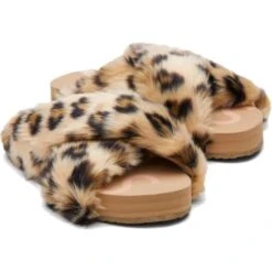 Toms Womens Susie Cross Over Vegan Slippers - Natural Leopard -Fashion Shoe Store Toms SusieSlipper NaturalLeo 4 11