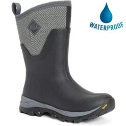 Muck Boots Womens Arctic Ice Mid Short Wellies - Black Grey Geometric
