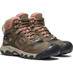 Keen Womens Ridge Flex Mid Waterproof Walking Boots - Timberwolf Brick Dust -Fashion Shoe Store xMid TimberwolfBrickDust 4791626