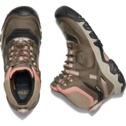 Keen Womens Ridge Flex Mid Waterproof Walking Boots - Timberwolf Brick Dust -Fashion Shoe Store xMid TimberwolfBrickDust 5791627