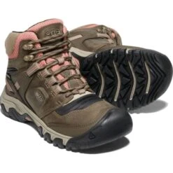 Keen Womens Ridge Flex Mid Waterproof Walking Boots - Timberwolf Brick Dust -Fashion Shoe Store xMid TimberwolfBrickDust 6791628